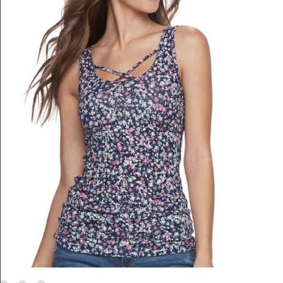 SO L floral tank NWT reversible criss cross - Picture 8 of 16